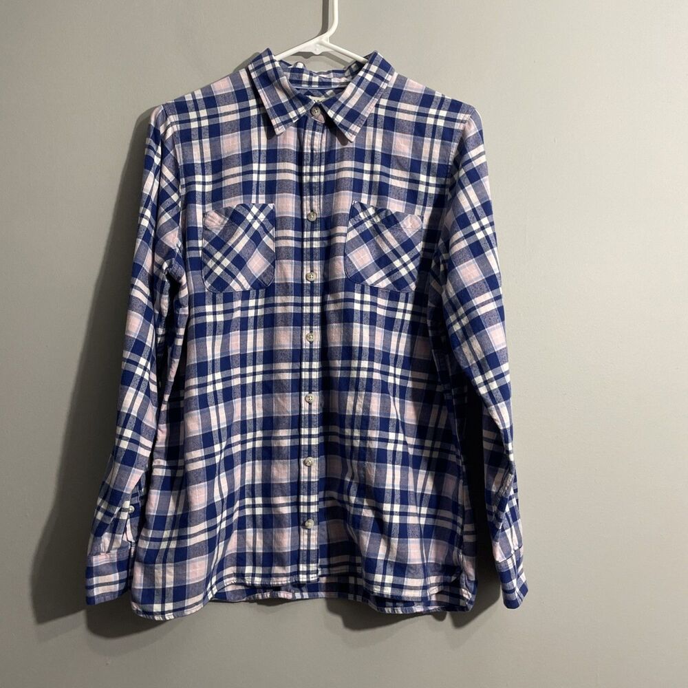 L.L. Bean Women’s M Pink Blue Plaid Button Down Long Sleeve Shirt Casual Preppy